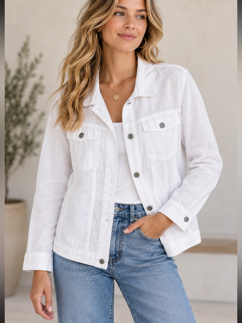 Jones New York 100% Linen White Lightweight Jacket NEW
